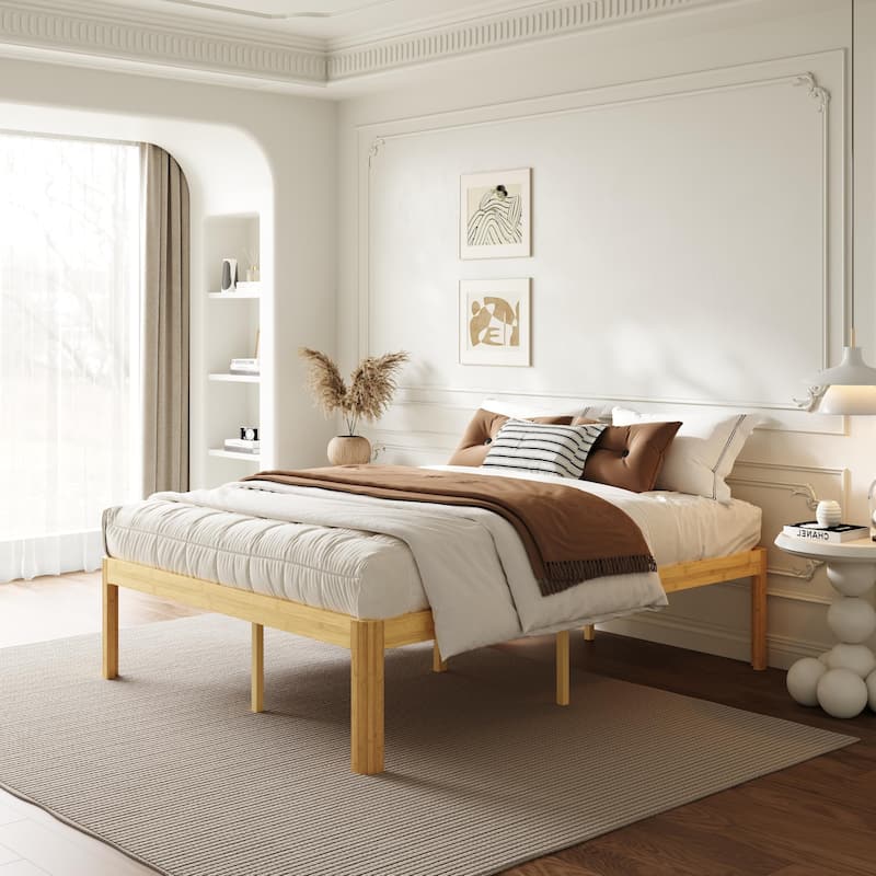 18-inch bamboo and metal platform bed frame, sturdy and durable, easy to assemble - Natural - King