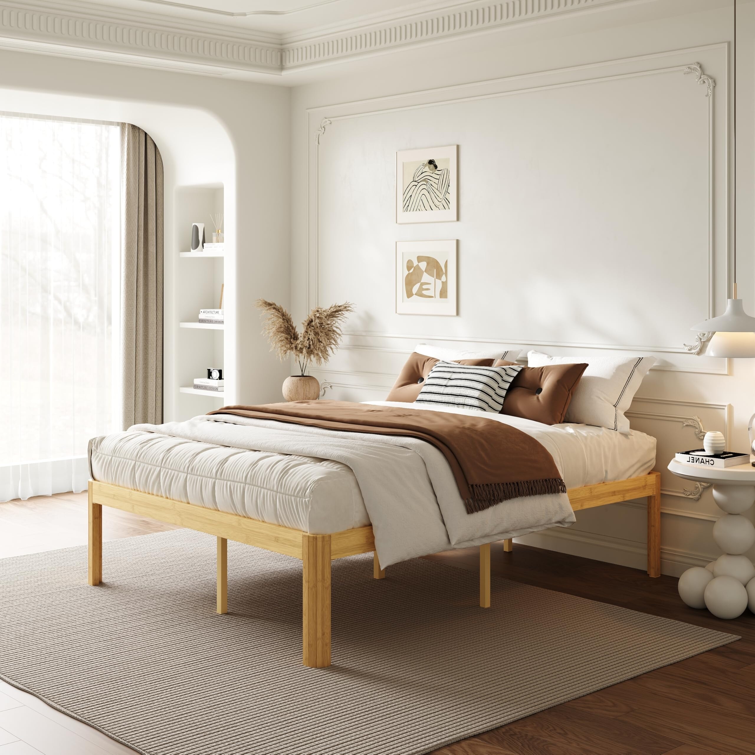 18-inch bamboo and metal platform bed frame, sturdy and durable