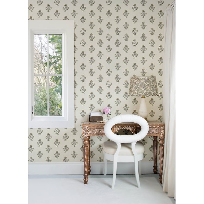 Chesapeake Hollyhock Honey Floral Crest Wallpaper