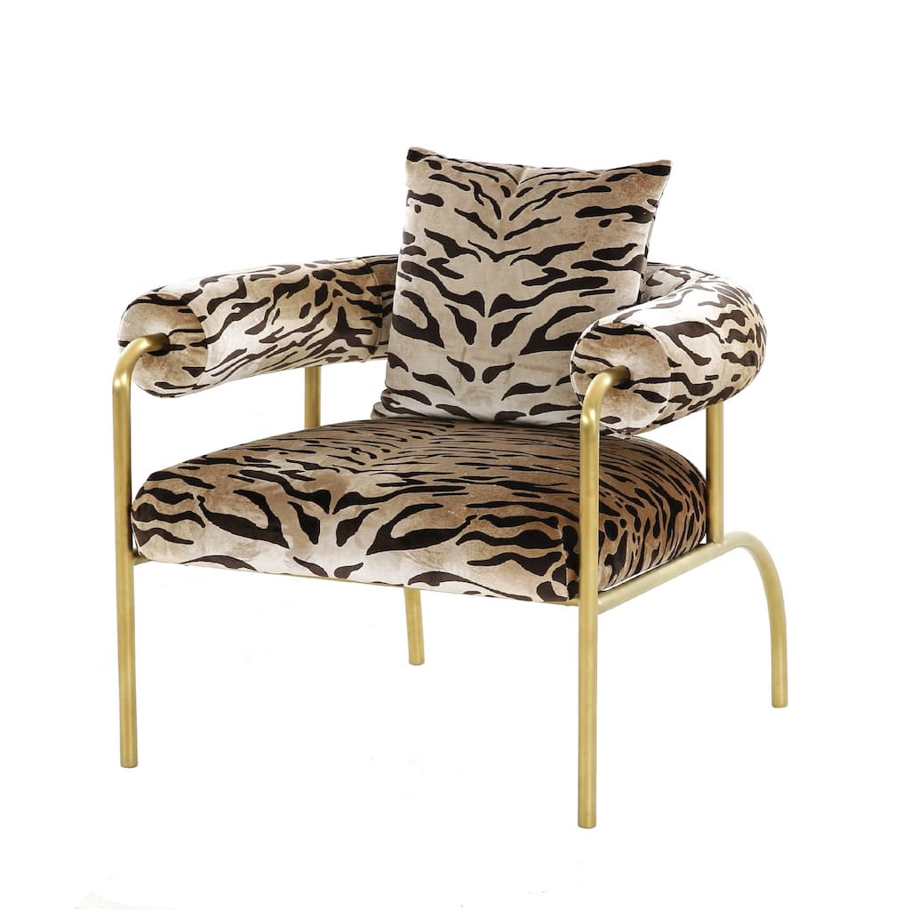Cid 34 Inch Modern Accent Chair, Animal Tiger Print, Black, White, Gold