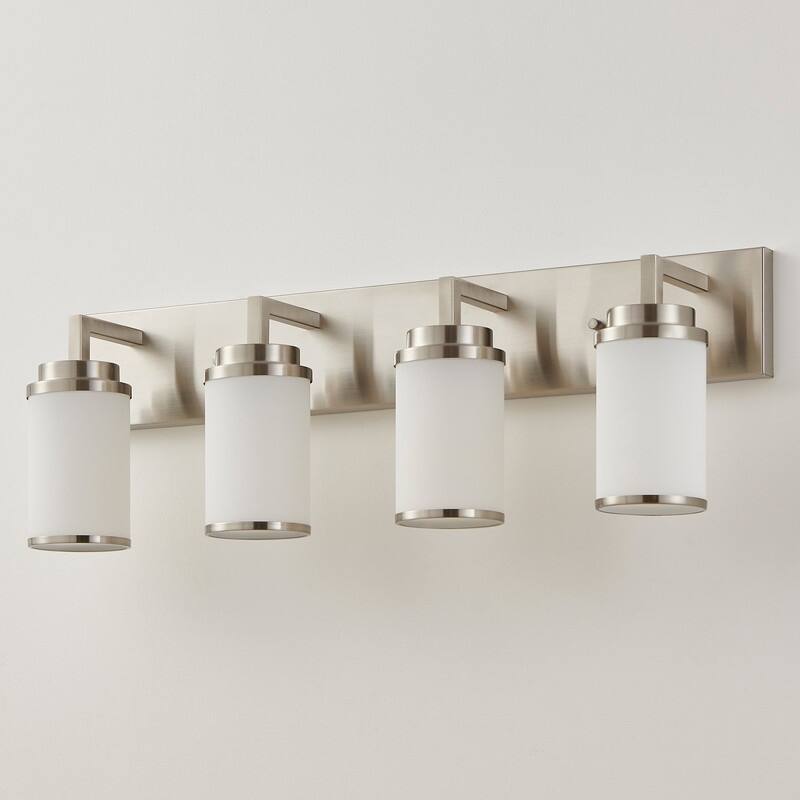 KAWOTI Frosted White Glasses Vanity Light with Metal Ring (Nickel)