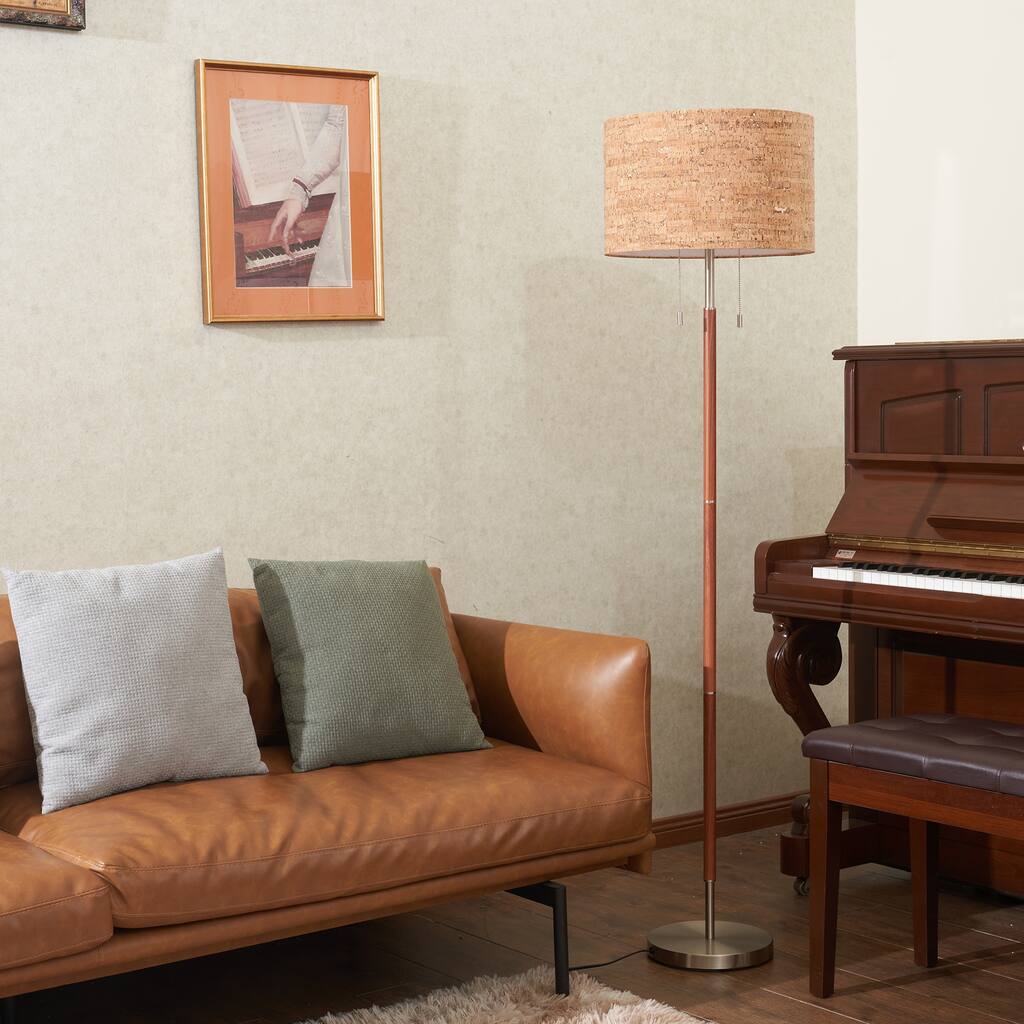 CO-Z 65-Inch Vintage Torchiere Standing Floor Lamp w Wood Grain Shade - Wood Grain