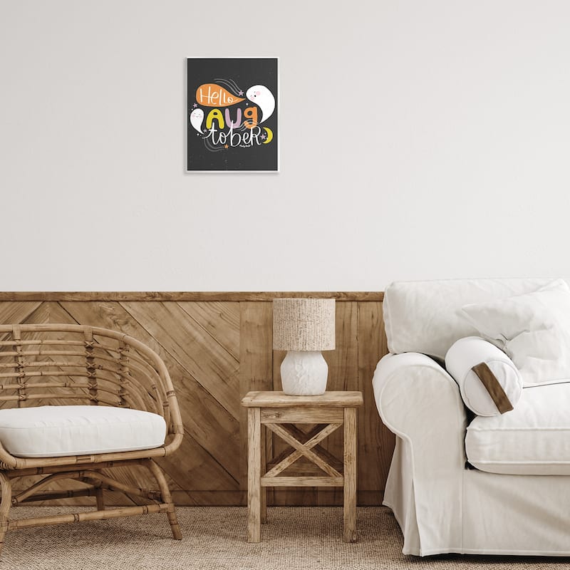 Stupell Hello Augtober with Ghosts Wall Plaque Art Design By Mandy Ford Art + Illustration