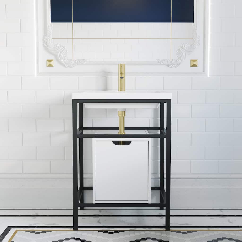 Ivy 24" Freestanding Bathroom Vanity in Glossy White with Matte Black Frame﻿