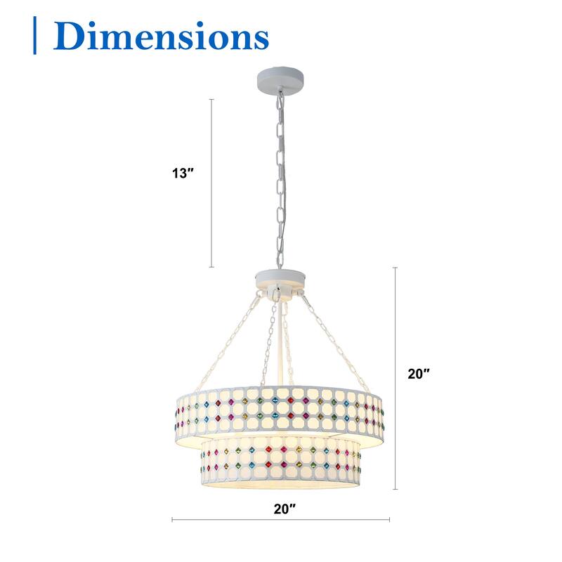 20" Modern Matte Black Two-Tier Drum-Shaped Light Fixture, 6 Lights with Adjustable Hanging Chain for Dining Room and Bed Room
