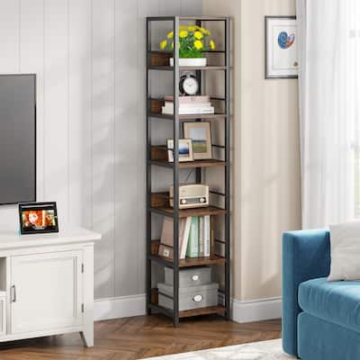 Wood and Metal 75 Inch Corner Shelves, Multipurpose Storage Shelf Organizer Rack for Small Spaces