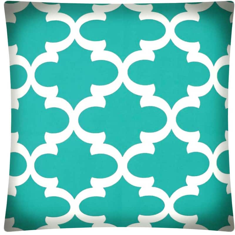 17" Aqua and White Quatrefoil Indoor Outdoor Throw Pillow Cover - 17" X 17"
