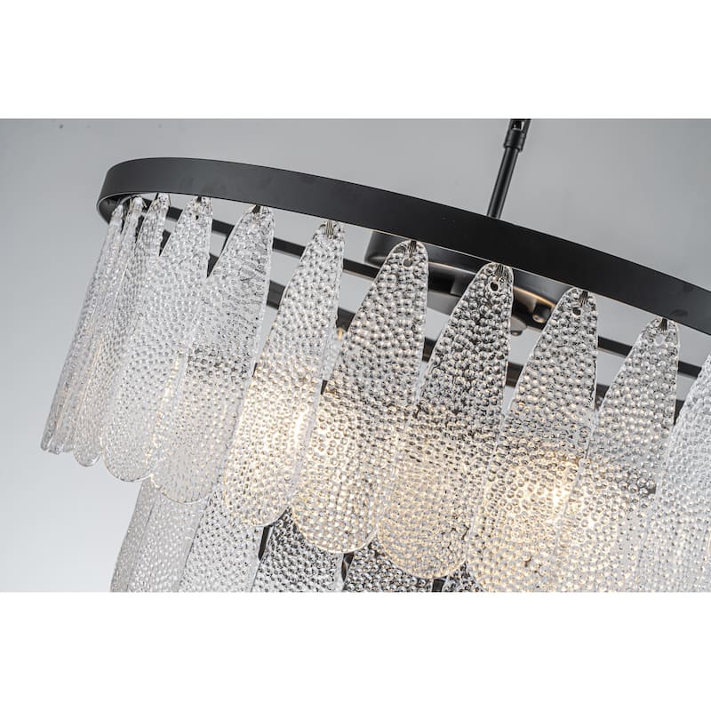 5/6-Light Vintage Textured Glass Chandelier Matte Black Rustic Art Glass Hanging Light