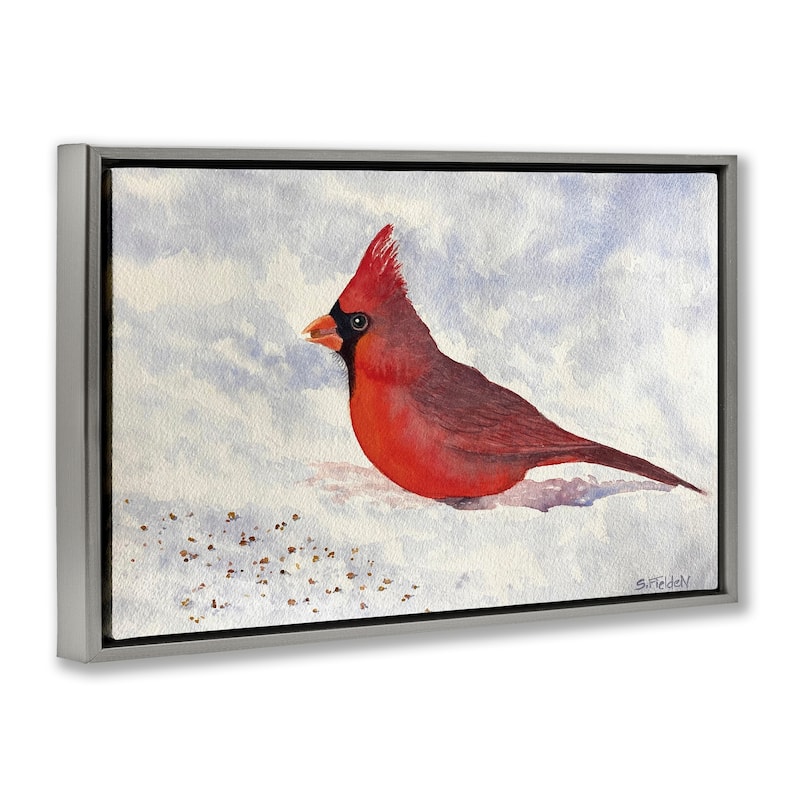 Stupell Red Cardinal in Snow Framed Floater Canvas Wall Art Design By Stephanie Fielden