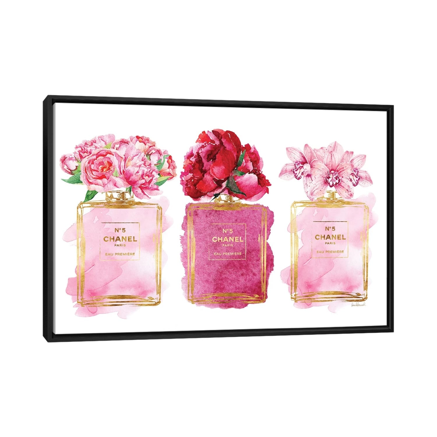 Framed Preppy Canvas Print Poster, Glam Perfume Bottle Canvas Wall