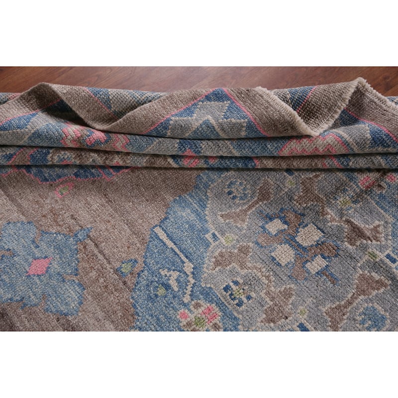 Hand Knotted Oriental 100% Wool Carpet Transitional Geometric Brown Oushak Area Rug - 12' 6'' X 8' 6''