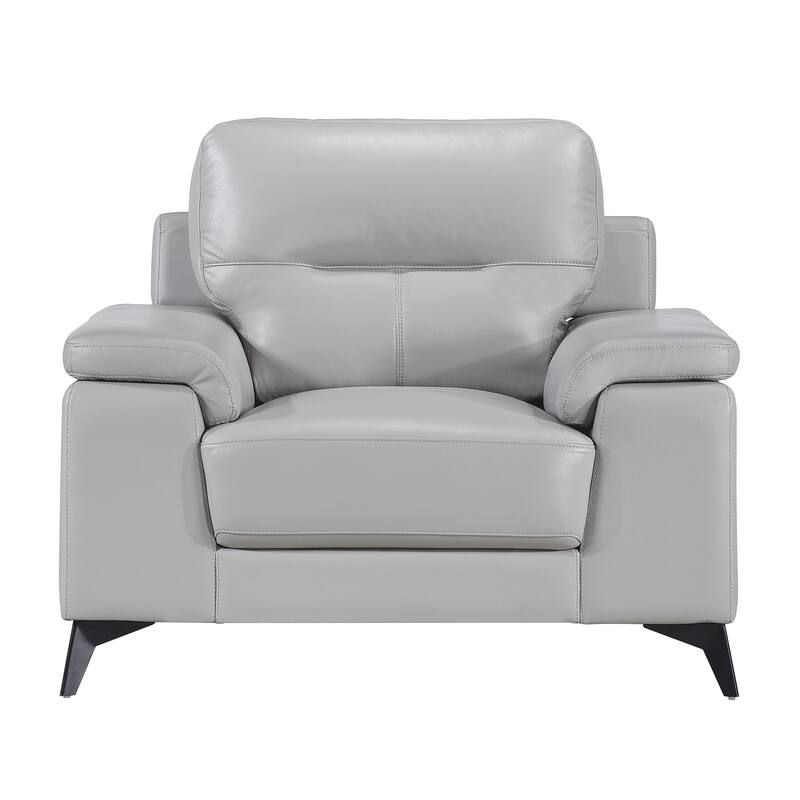 Mica 36 Inch Accent Chair, Metal Legs Light Gray Top Grain and Faux Leather