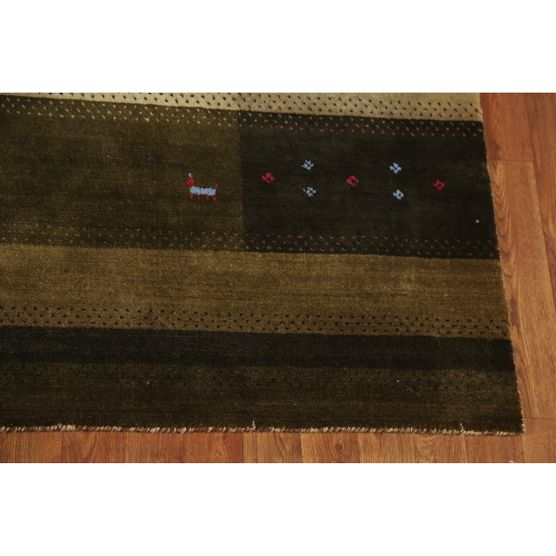 Green Gabbeh Indian Area Rug Handmade Wool Carpet - 5'3" x 7'8"