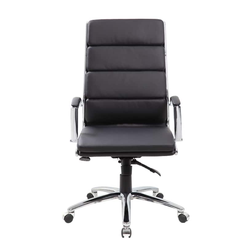 Dave Tall Executive Swivel Armchair, Chrome Finish, Black Vinyl