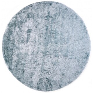 8' Blue And Silver Round Shag Tufted Handmade Area Rug - 3'6