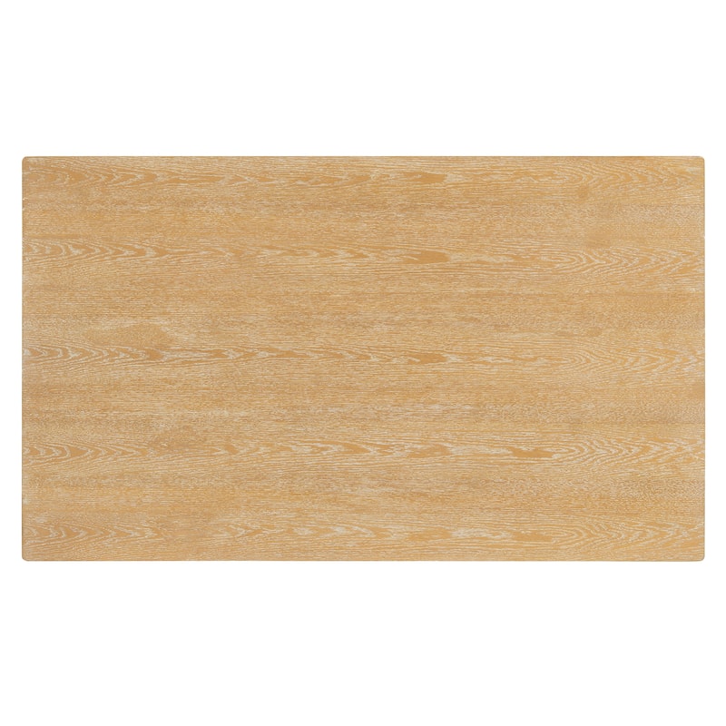 7-Piece Farmhouse Dining Set for 6 with Rattan Chairs and Distressed Oak Table