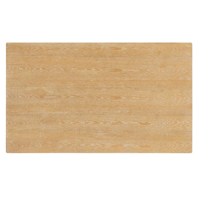 Roomfitters Farmhouse Rectangular Dining Table, 6 Rattan Chairs, 7-Piece Kitchen Furniture Set