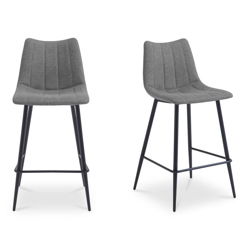 NADAAL STUDIOS Florian Counter Stool, Curved Back with Vertical Stitching and Steel Tapered Legs, Beige - Dark Grey - Bar Height