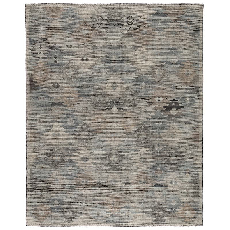 Porch & Den Barko Blue/ Tan Tribal Pattern Hand-Knotted Area Rug - 8' x 10' - Black/White