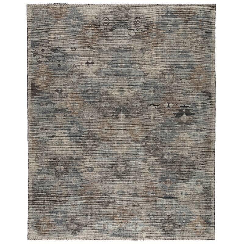 Porch & Den Barko Blue/ Tan Tribal Pattern Hand-Knotted Area Rug - 12' x 15' - Black/White