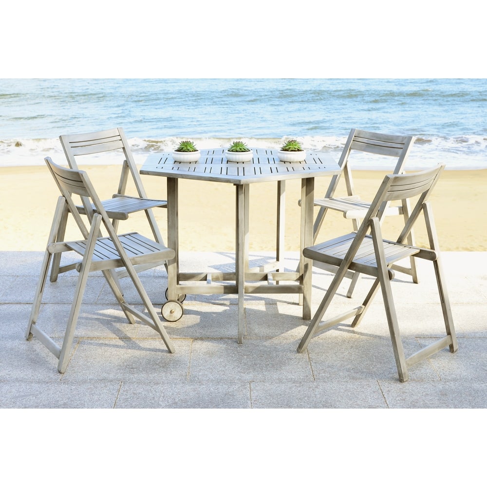 SAFAVIEH Kateryna Acacia Wood 5 Piece Outdoor Dining Table Set - 41Wx41Dx30H