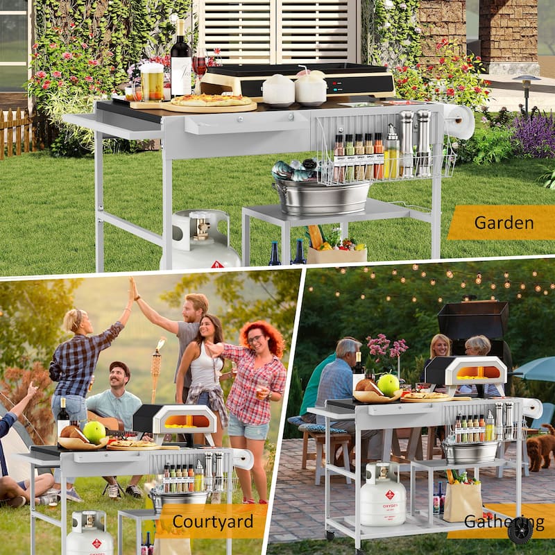 Futzca Outdoor Kitchen Pizza Cart with Storage, Mobile Pizza Oven Station - N/A