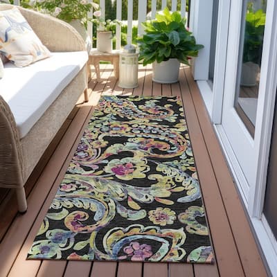 Machine Washable Indoor/ Outdoor Chantille Traditional Scroll Rug