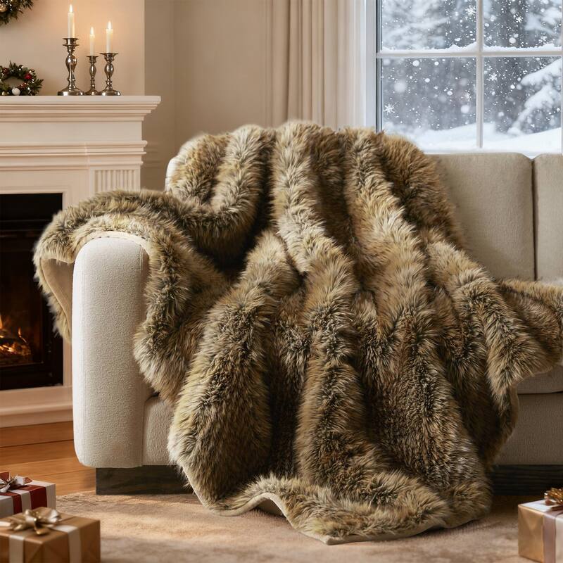 Harbor House Botswana Animal Print Faux Fur Throw Blanket - 60x80" - Bobcat