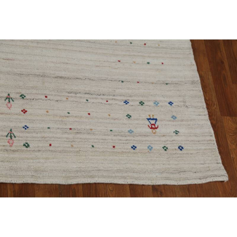 Hand Knotted Oriental 100% Wool Carpet Tribal Tribal Beige & Ivories Gabbeh Area Rug - 9' 11'' X 8' 1''