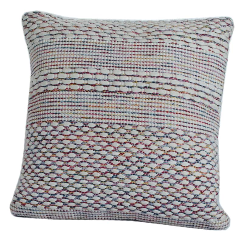 20" White and Pink Motif Striped Square Throw Pillow