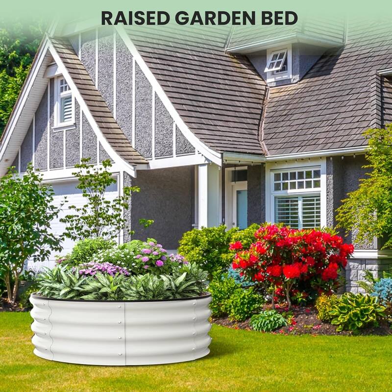 3x3x1ft Round Galvanized Raised Garden Bed, Planter Box for Vegetables, Flowers, Fruits
