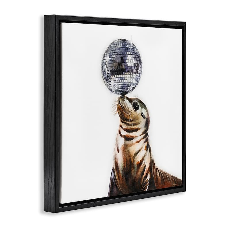 Stupell Seal Balancing Disco Ball Framed Floater Canvas Wall Art Design By Amanda Greenwood
