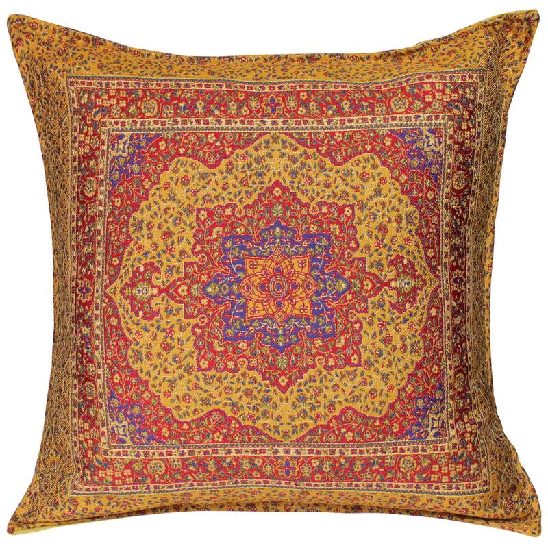 Rustic Emel Tribal Turkish Decorative Pillow - 17'' x 17'' - Mustard/Red