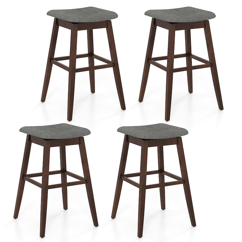 Gymax Set of 4 Swivel Bar Stools 30'' Bar Chairs w/ Padded Contoured - Bar Height - Grey, Brown - Set of 4
