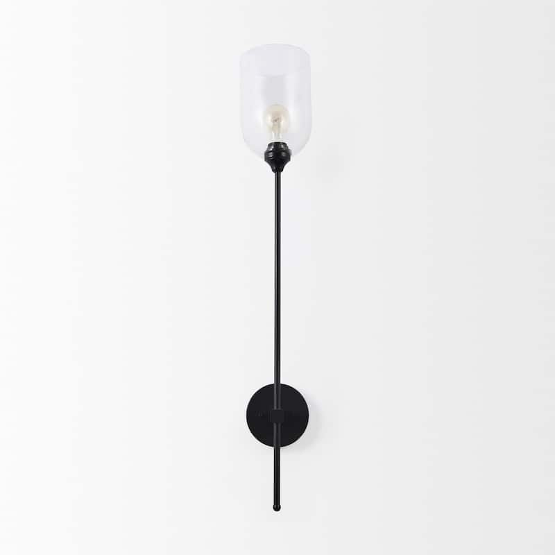 Clyde Matte Black Metal With Round Glass Shade Wall Sconce - 35" Height