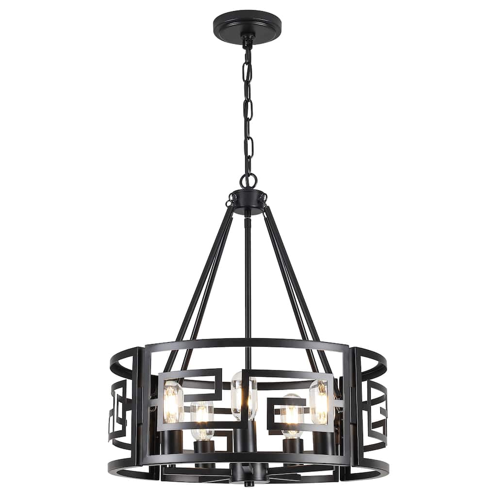 19.69-inch retro elegant 5-light metal chandelier with semi-openwork patchwork lampshade suitable for multiple different spaces