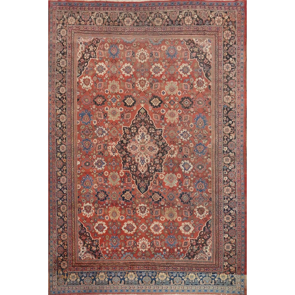 Hand Knotted Oriental 100% Wool Carpet Traditional Floral Oranges & Rust Sultanabad Area Rug - 13' 6'' X 10' 9''