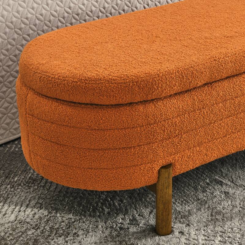Ottoman Oval Storage Bench,Rubber Wood Leg,Beige(46."x17.7"x10.8")
