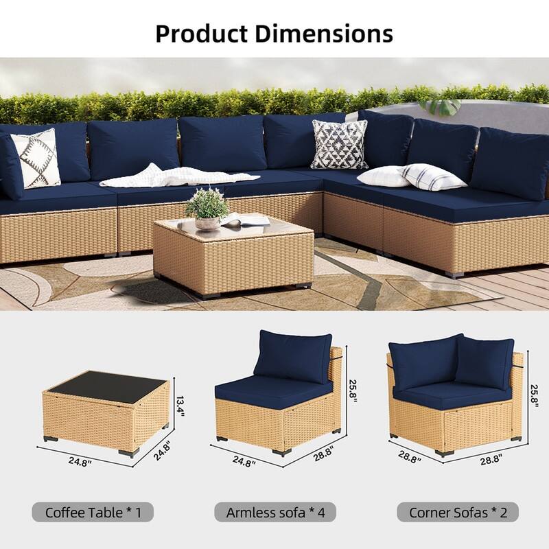 Patio Watcher 7-Piece Yellow Wicker Patio Conversation Set with Cushions