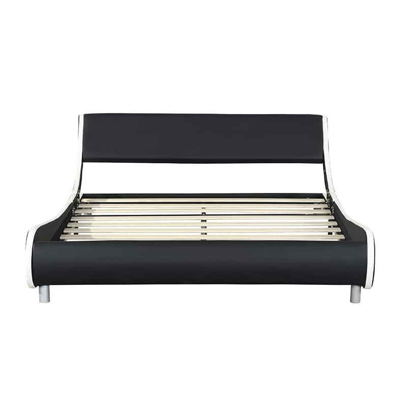 Faux Leather Upholstered Platform Bed Frame, Curve Design, Wood Slat