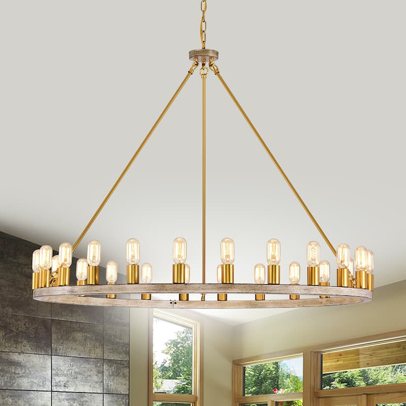 The Gray Barn Liam 48-inch Round Wagon Wheel 24-light Chandelier