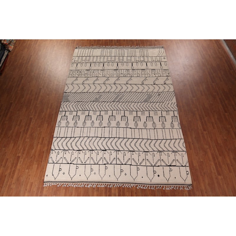 All-Over Ivory Moroccan Oriental Large Area Rug Handmade Wool Carpet - 9'10"x 14'4"