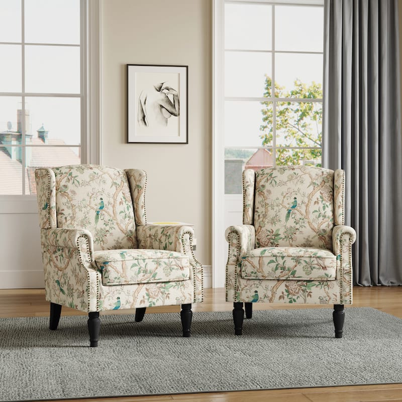 Upholstered Nailhead Trim Armchair Wingback Accent Chairs Set of 2