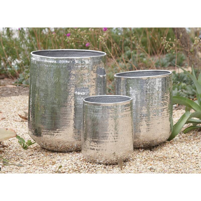 Aluminum Metal Large Hammered Planter - Set of 3 Copper or Silver - Roche River Decor