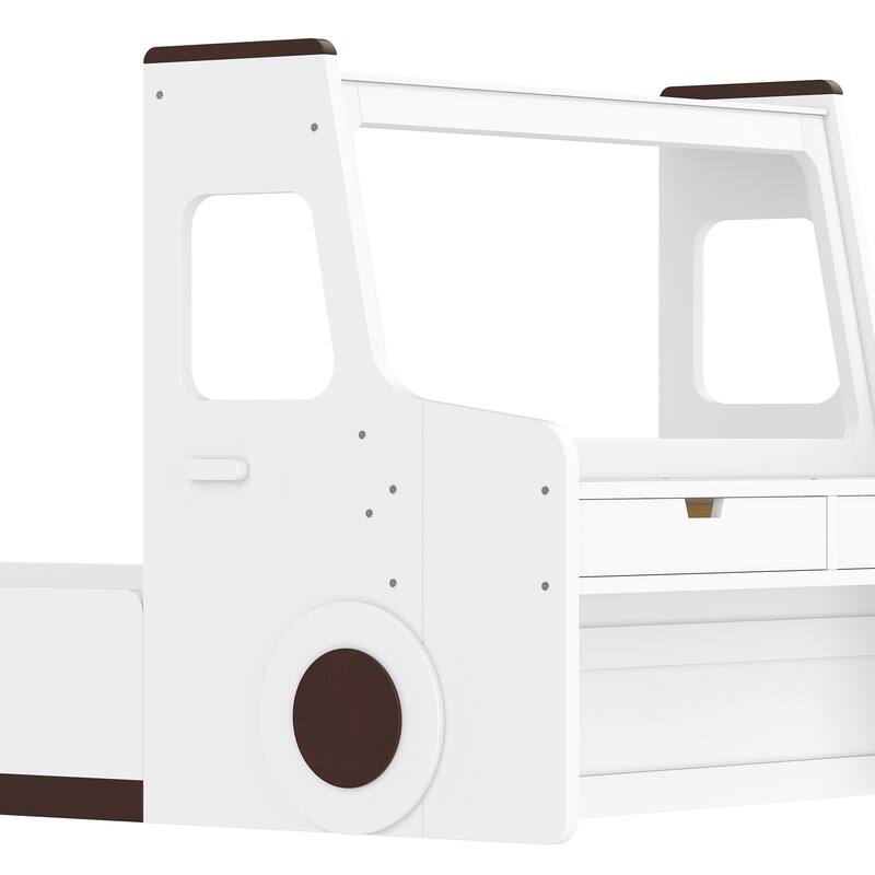 Twin Size Floor Bed with Interesting Car-shape Design, Kids Car Floor Bed with Storage Drawers, Window