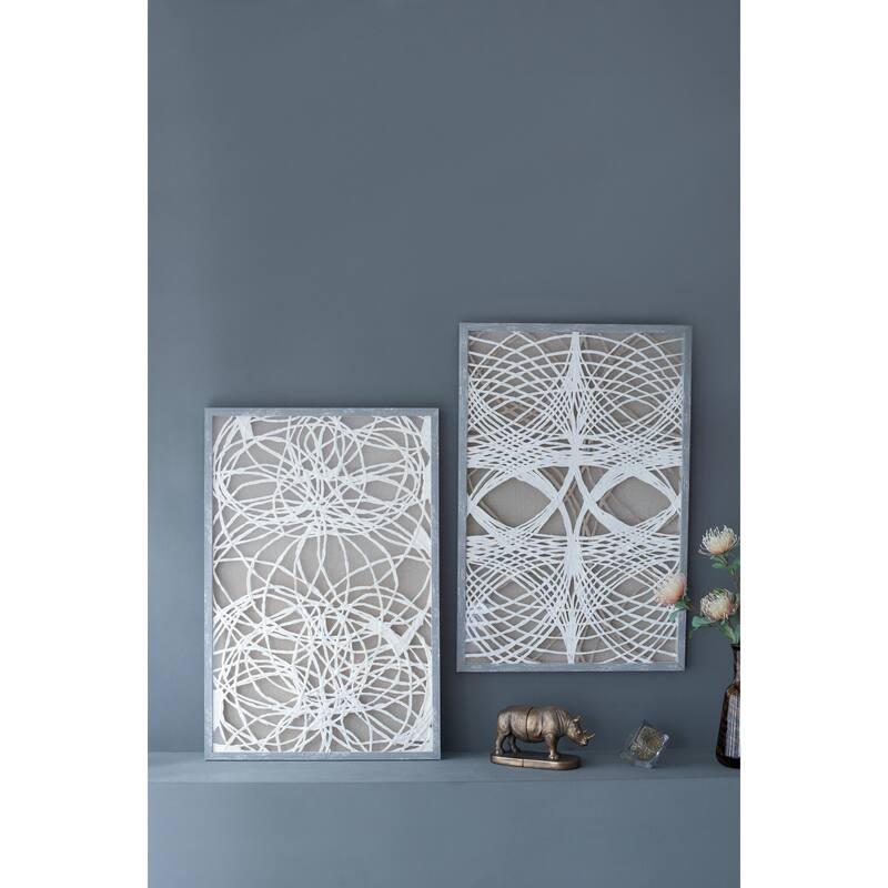 S/2 Leaf Shadow Box Wall Décor, 23.5x1x35.5" - White+gray