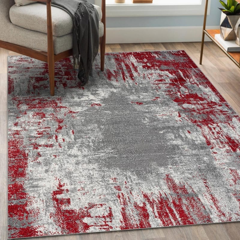 Luxe Weavers Modern Area Rug with Abstract Patterns - 2' x 7' - Red