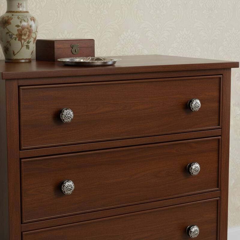 HomeRoots Set of Twelve Black And Silver Ceramic Filigree Floral Drawer Pull Knobs - 1.50 in. x 1.50 in. x 1.50 in.