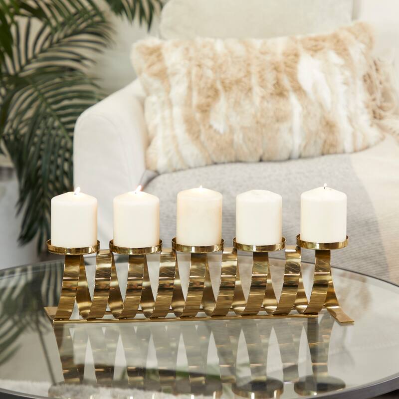 Gold Stainless Steel Contemporary Candle Holder - 20"L x 5"W x 5"H