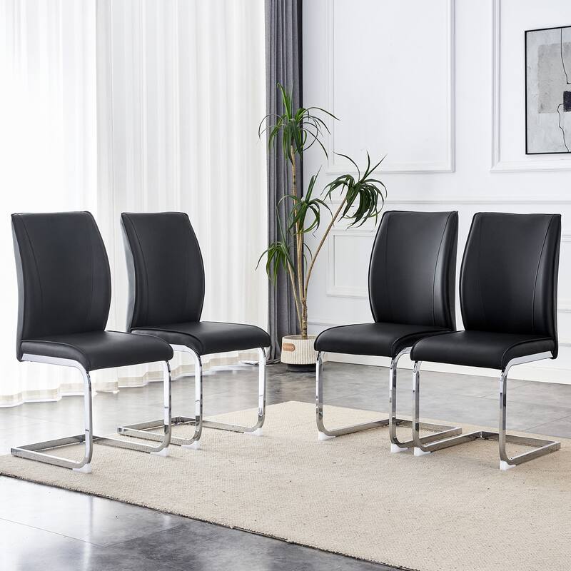 Modern Set of 4 Dining Chairs with PU Backrest High-Density Foam Seat Arched Metal Legs, for Dining Room Living Room Bedroom